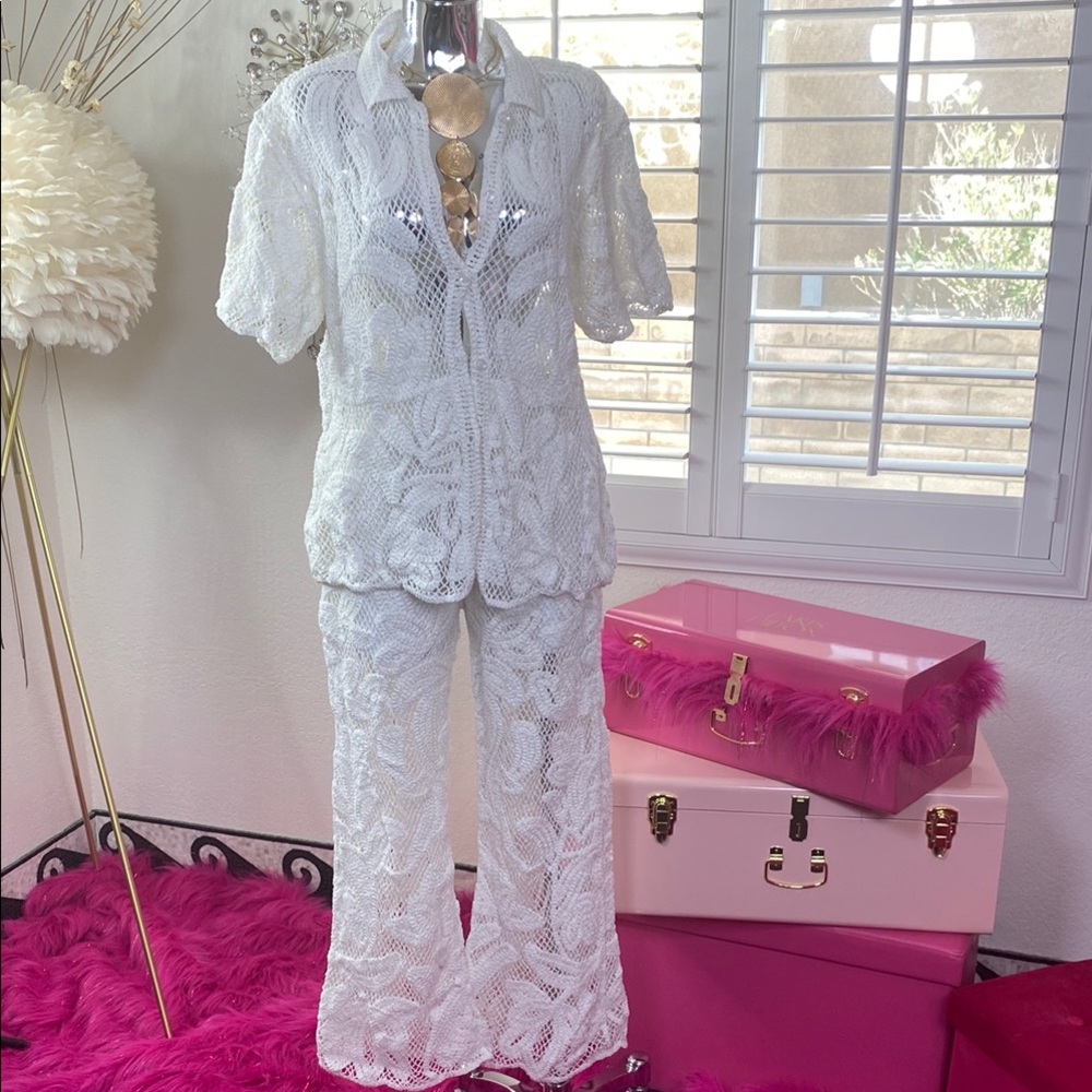 White Lace Crochet 2-Piece Se